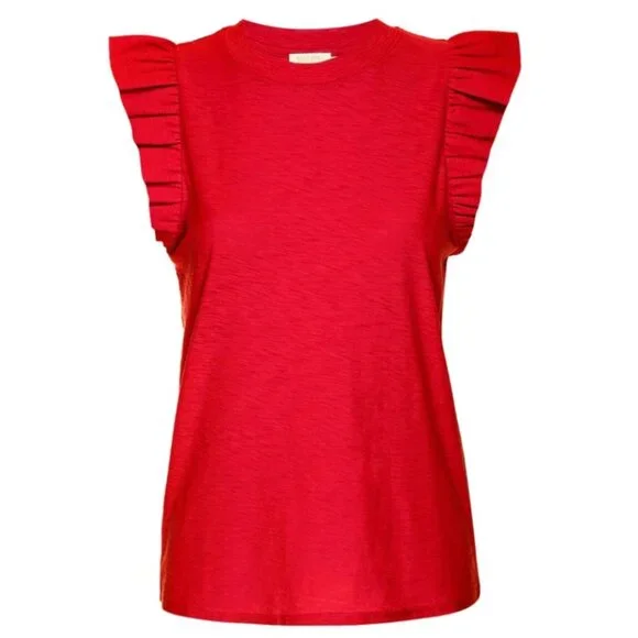 Nation LTD Red Ruffle Sleeve Tank Top - Picture 3 of 11
